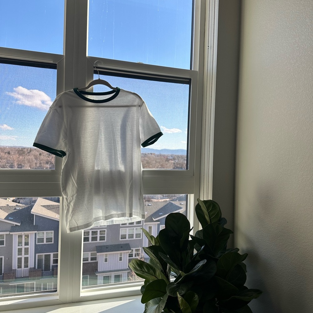 Plain White T-Shirt with Green Detailing